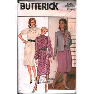 Butterick 6686 Vintage 80s Misses Jacket and Dress Sewing Pattern Size 8 10 12